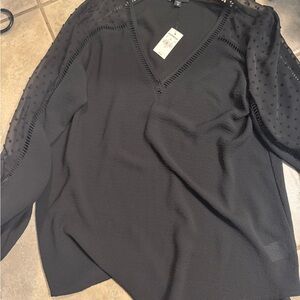 Express Black Textured V-Neck Blouse